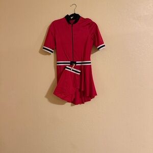 Red Dance Costume with Black and White Trim and Matching Shorts